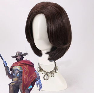 守望先锋 科尔卡西迪 麦克雷 Cosplay动漫造型假发 深棕色短发
