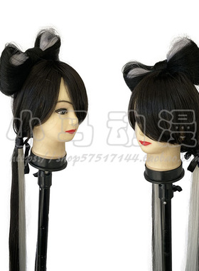 Cosplay动漫造型假发 喷射战士Callie 黑色双马尾+蝴蝶结 cos假发