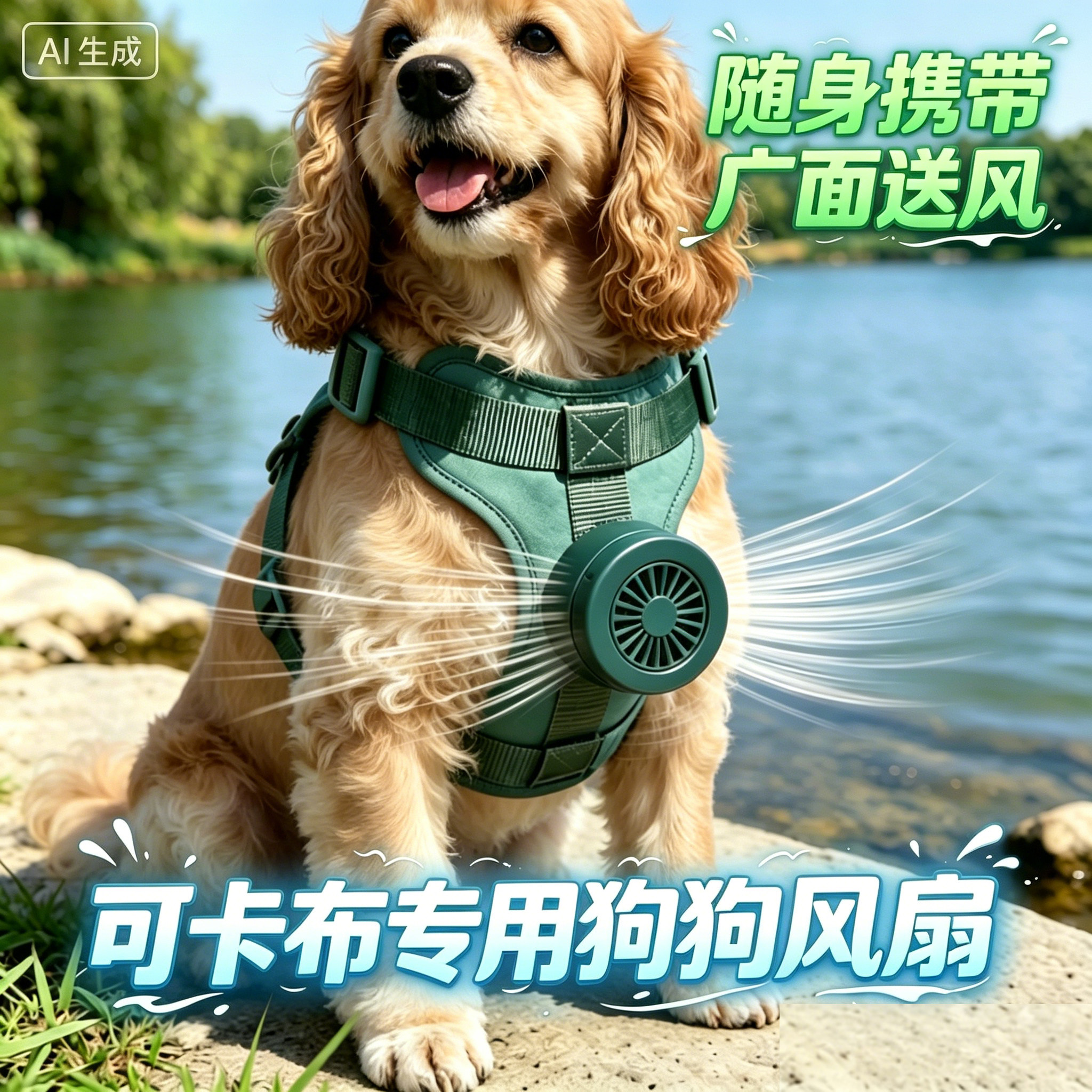 可卡布专用狗狗风扇宠物电风扇狗用夏天降温神器夏季空调扇防中暑