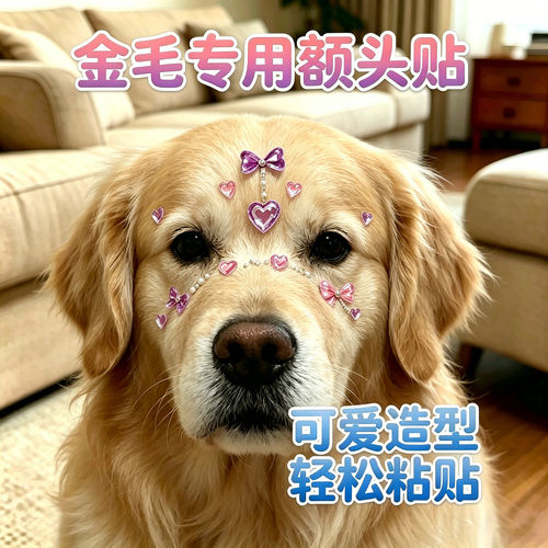 金毛专用狗狗额头贴纸头饰发饰小狗配饰宠物水晶贴装饰品钻石贴画