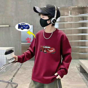 春季秋款男孩儿童长袖纯棉变色t恤中大男童薄款外穿打底亮片上衣