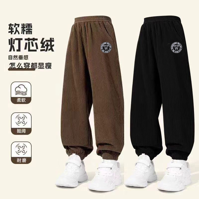 童装裤子加绒春秋款新款儿童灯芯绒裤中大男童女孩冬休闲灯笼卫裤