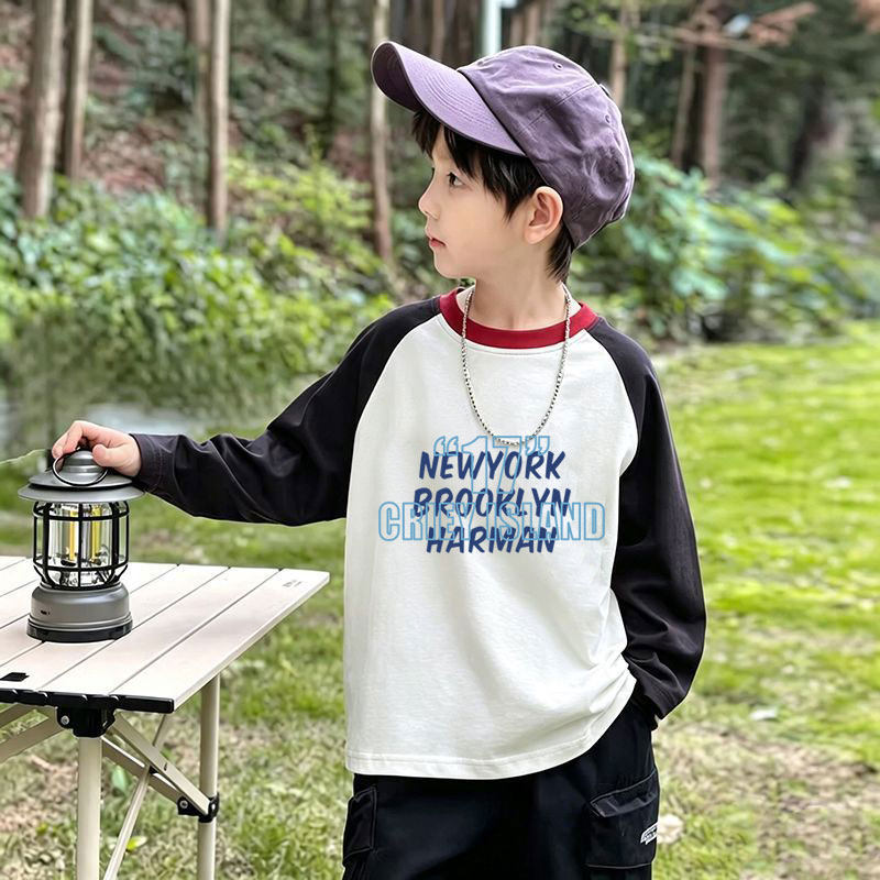 春秋潮款男孩儿童长袖纯棉t恤中大男童薄款外穿打底字母学生上衣
