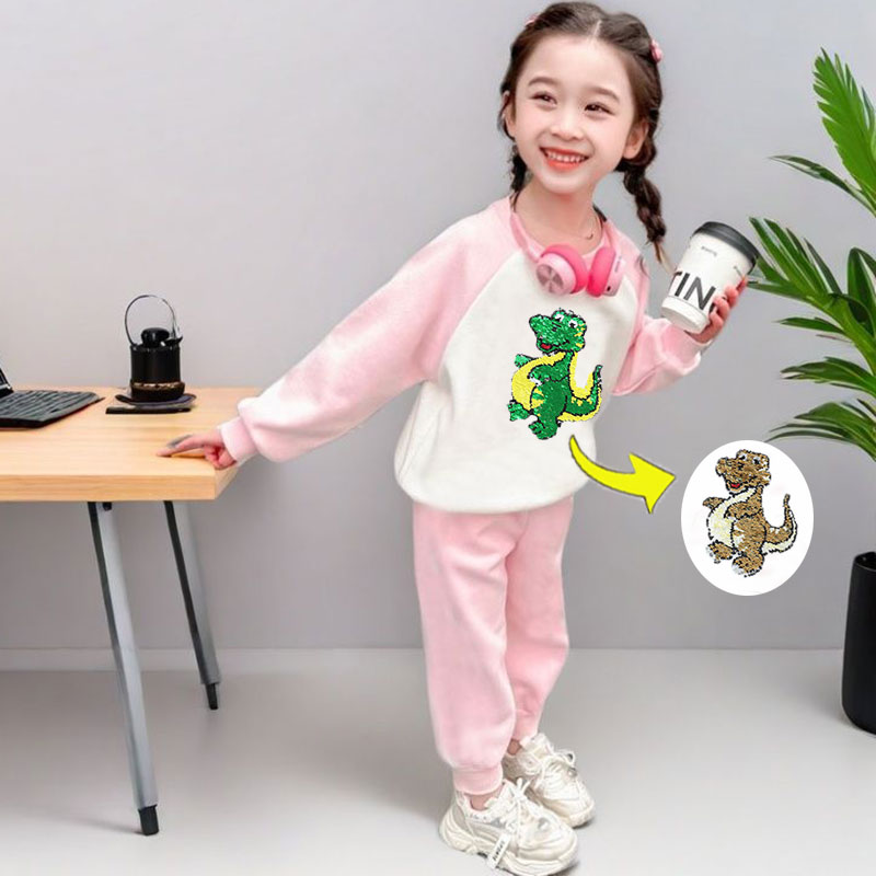 春秋季女童女宝宝变色卫衣套装纯棉儿童套头亮片洋气趣味休闲童装