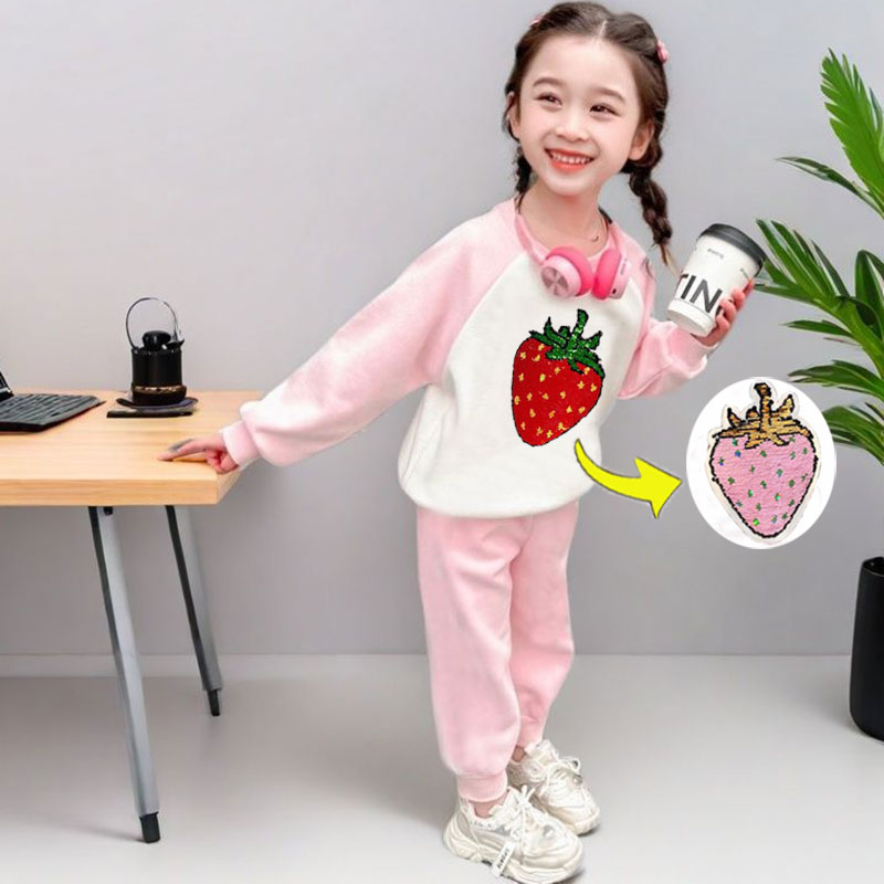 春秋季女童女宝宝变色卫衣套装纯棉儿童套头亮片洋气趣味童装休闲