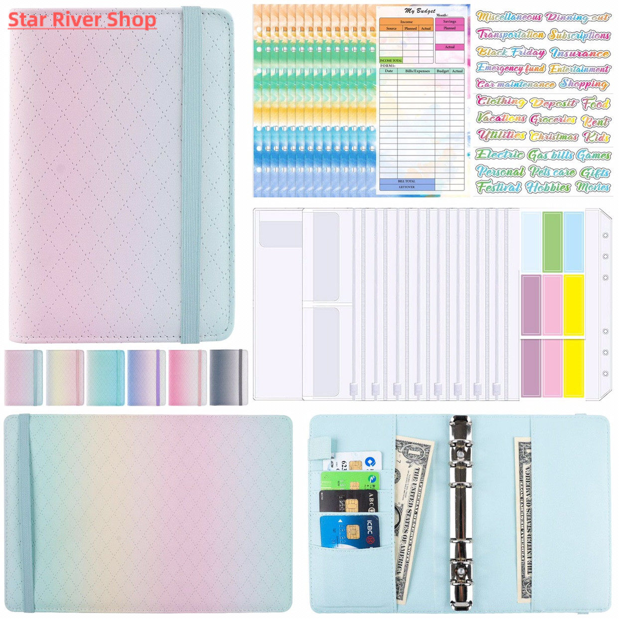 A6 GRADIENT MACARON BINDER HAND LEDGER NOTEBOOK LEATHER PU