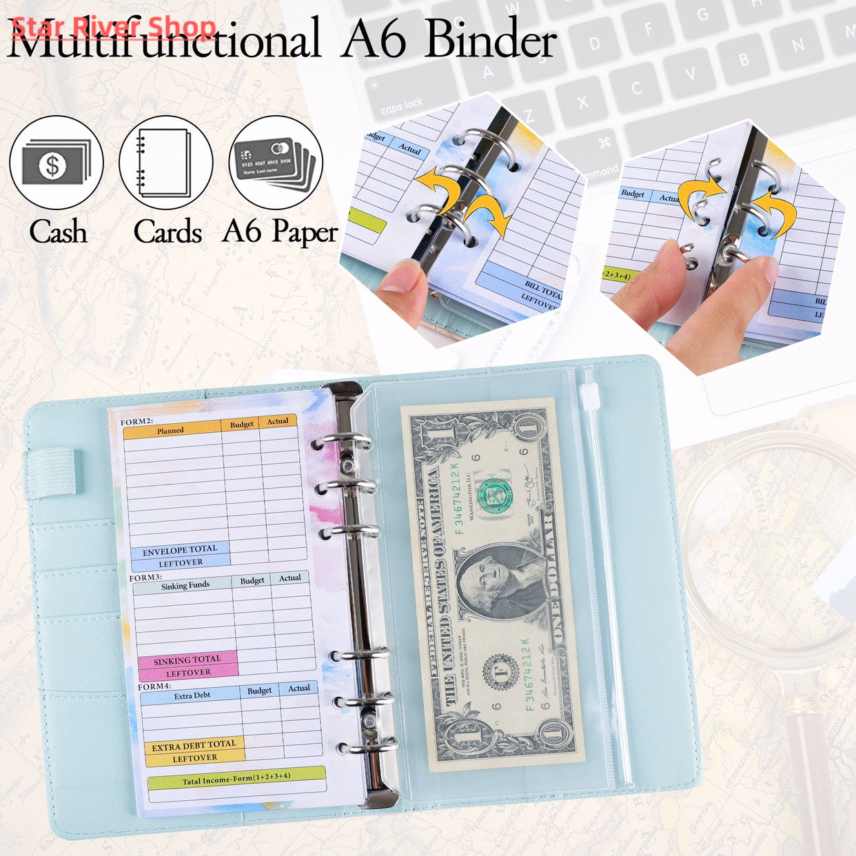 A6 GRADIENT MACARON BINDER HAND LEDGER NOTEBOOK LEATHER PU