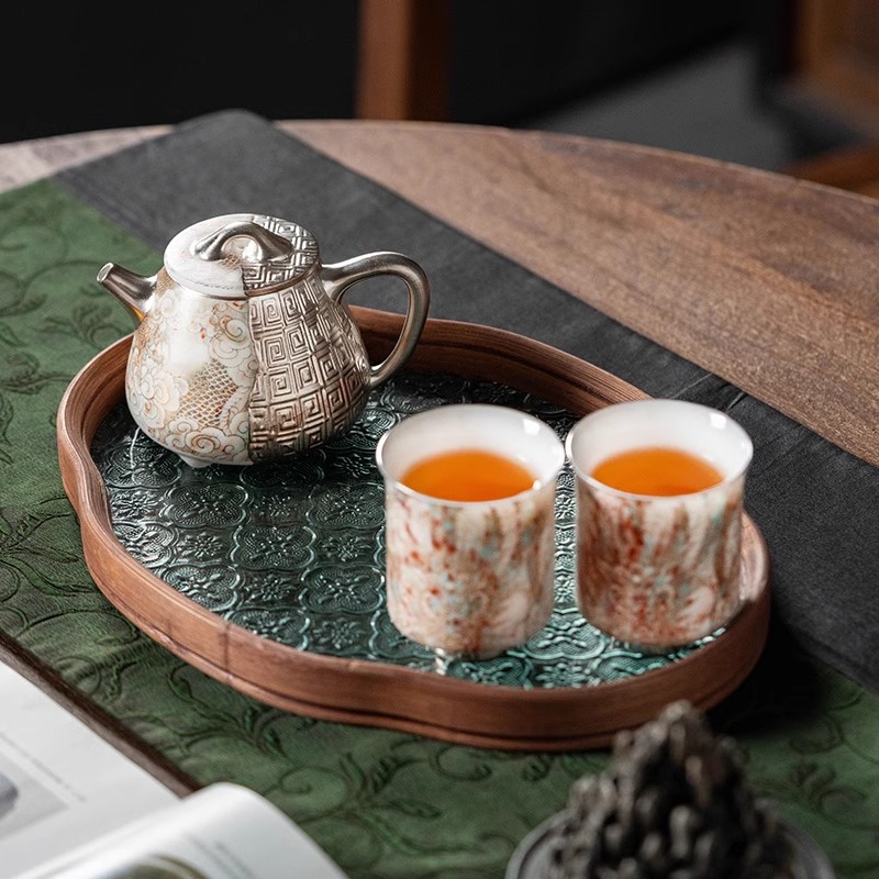 何赋森 鎏银金龙腾四海汉铎壶茶壶小套装茶具专用送礼高档礼盒装