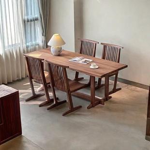 全实木餐桌长方形家用复古桌子中古侘寂风设计师大板工作台咖啡桌