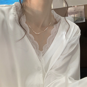 TR30363# 蕾丝性感白衬衣高级带感冰丝家居服睡裙