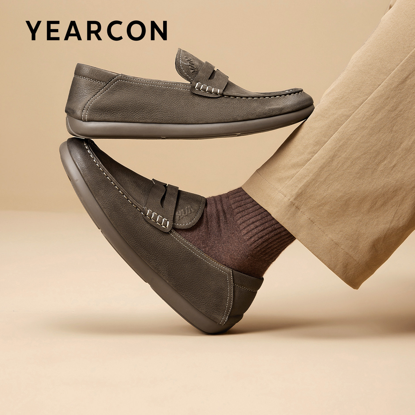 意尔康豆豆鞋男2026春季新款头层牛皮休闲鞋一脚蹬时尚复古乐福鞋,流行男鞋,休闲皮鞋,淘宝优惠券,粉丝福利购,淘宝优惠卷