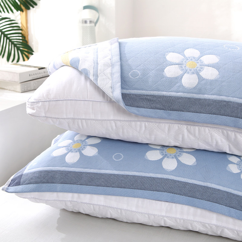 枕巾纯棉四层纱布一对装家用枕头巾全棉单人巾盖男绑带款防脱落