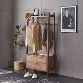 黑胡桃木挂衣架落地实木衣帽架客厅换鞋 凳北欧卧室置物架储物柜子