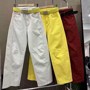 春秋新款高腰显瘦直筒裤窄版弯刀牛仔长裤今年流行拖地裤无腰带