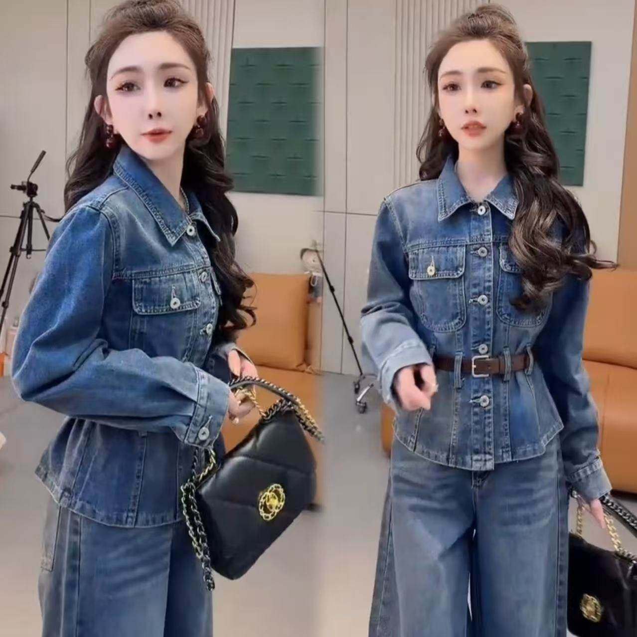 时尚减龄牛仔套装女2026早春款长袖衬衫阔腿裤气质显瘦休闲两件套,女装/女士精品,时尚套装,淘宝优惠券,粉丝福利购,淘宝优惠卷