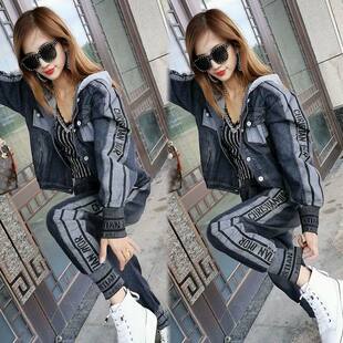 春季新款2026连帽牛仔套装女大码时尚洋气气质高档潮流宽松两件套