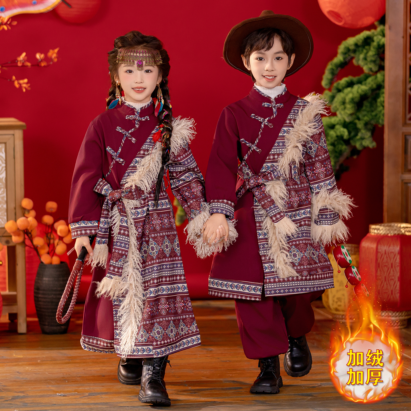 儿童藏族服装加绒新款男童藏服