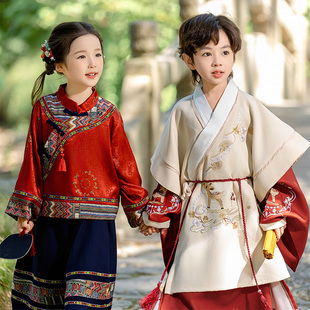 汉服男女生春秋高端中国风改良儿 童唐装长袍古装学生表演服套装