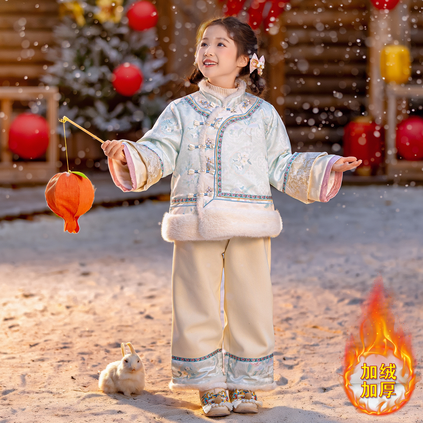 女童汉服冬季加绒唐装套装格格服