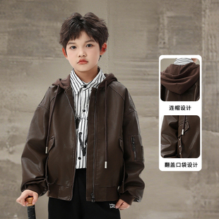 儿童皮衣外套春秋款2025新款春装中大童秋冬加绒夹克男孩衣服潮