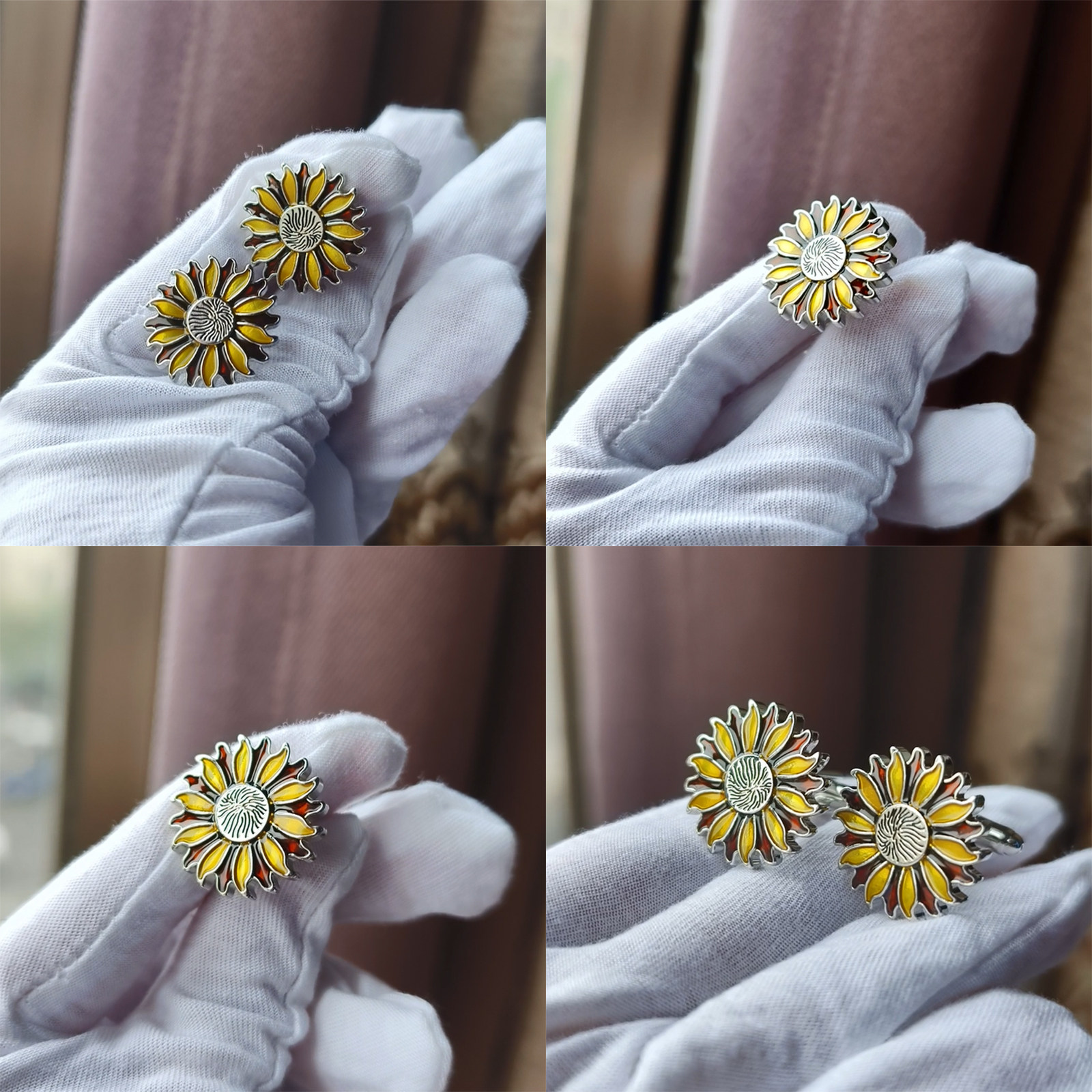 高品质明媚太阳花袖扣珐琅彩绘向日葵袖口扣衬衫法式袖钉工厂货源