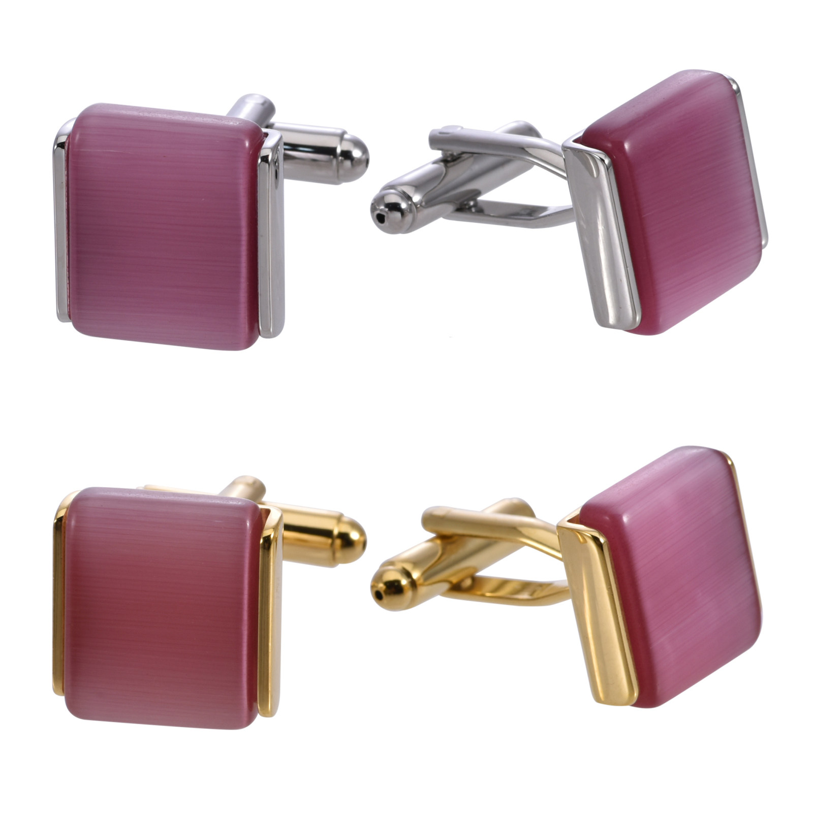 清新粉色猫眼石袖扣男女西装衬衫高级法式袖钉方形宝石袖口扣跨境