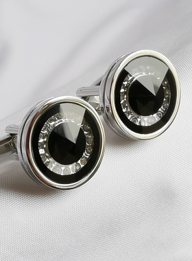 黛臣钻石切面蓝黑色水晶男士正装袖扣高档衬衫法式袖口扣袖钉定制