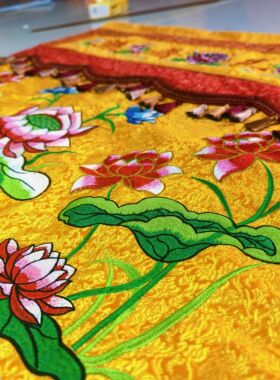 佛光普照桌围佛家用品荷花莲花提花面料绣品桌台1米高档围桌刺绣