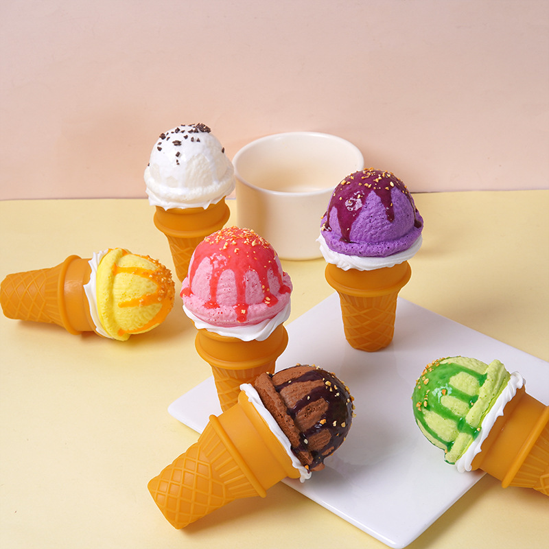 PU仿真奶油冰淇淋甜筒模型创意仿真食玩玩具假蛋筒道具捏捏乐
