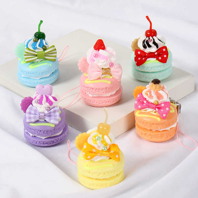 PVC仿真食玩奶油小蛋糕模型粉色系草莓马卡龙蛋糕点心钥匙扣挂件