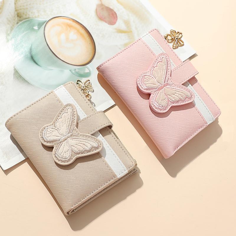 折叠钱包女短款卡包零钱包一体超薄款学生钱夹可爱蝴蝶大容量皮夹