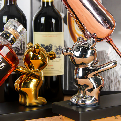 红酒架摆件暴力熊创意轻奢高档客厅家居玄关餐边电视柜酒柜装饰品