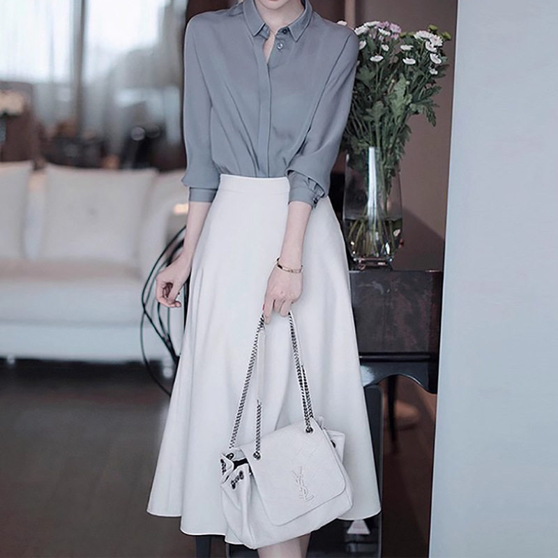 现货厂家直批半身裙垂感大摆白色长裙显瘦气质伞裙女 秋装新款