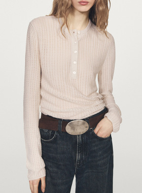 MD26早春新款休闲慵懒老钱风镂空亨利领长袖针织衫 05622532712