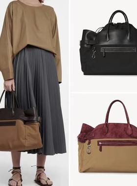 小众设计女包mar*gaux17尼龙布拼接真皮旅行包大容量手提包托特包