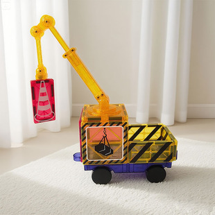 儿童磁力片吊机积木火车男女孩拼图磁铁棒礼物玩具房子补充装动脑