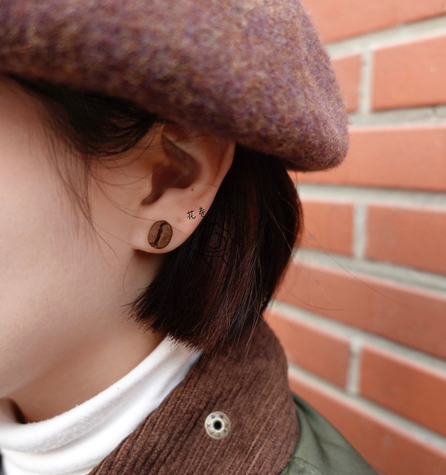 花卷商店-真咖啡豆耳钉小众耳饰自制无性别复古咖啡周边圣诞礼物