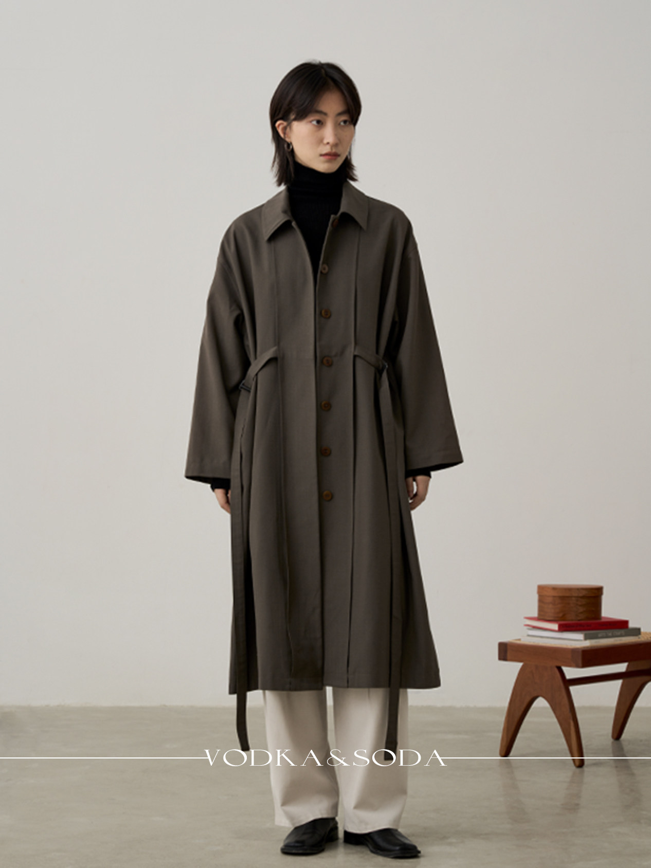 vodka&soda|经典廓形慵懒时髦精纺羊毛风衣外套女