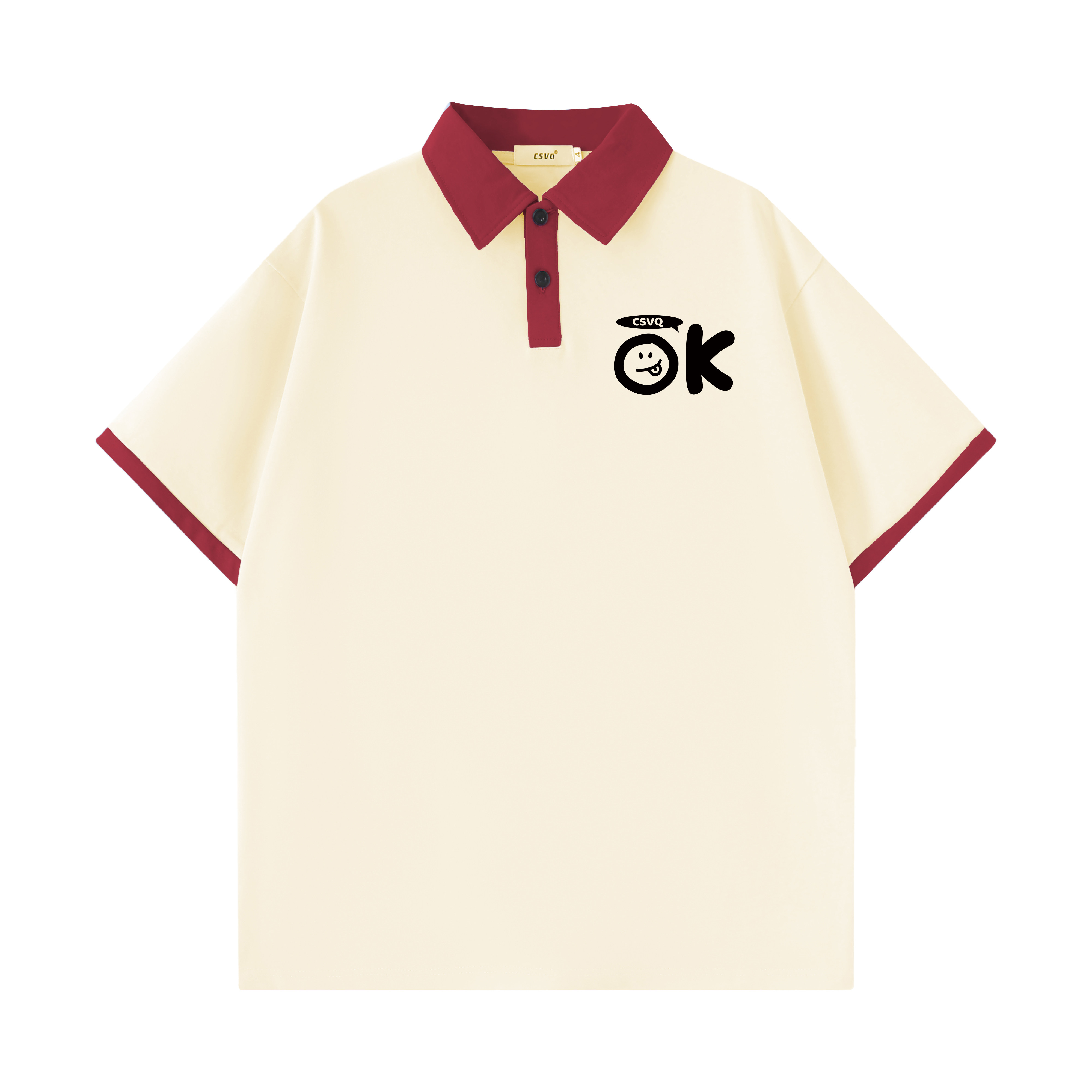 CSVQ COTTON ORIGINAL LETTER VINTAGE POLO NECK SHORT SLEEVE T-SHIRT FEMALE COUPLE LOOSE SWEET COOL VERSATILE AMERICAN TOP
