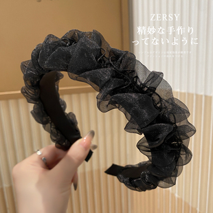 减龄日常外戴高颅顶头箍 褶皱欧根纱发卡时尚 发箍女新款 高级感夏季