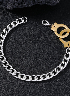 欧美时尚新奇小众钛钢手铐手链 男女同款创意手饰 跨境热销饰品