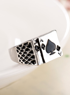 欧美个性黑桃A扑克牌戒指 滴油潮人指环男款朋克wish爆款饰品批发