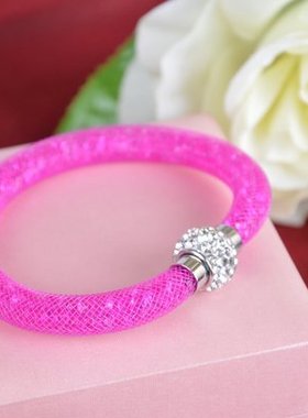 春季新款手链 多色网绳碎钻手环 水钻磁扣手镯蝴蝶结