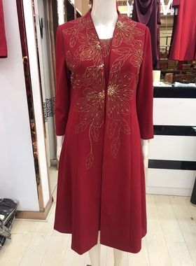 富贵依枝花2022秋妈妈春秋时尚两件套连衣裙婚宴庆婆婆礼服225038