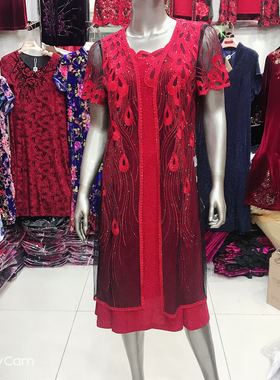 富贵依枝花899137夏装2021中老年大码婚宴妈妈装刺绣两件套连衣裙