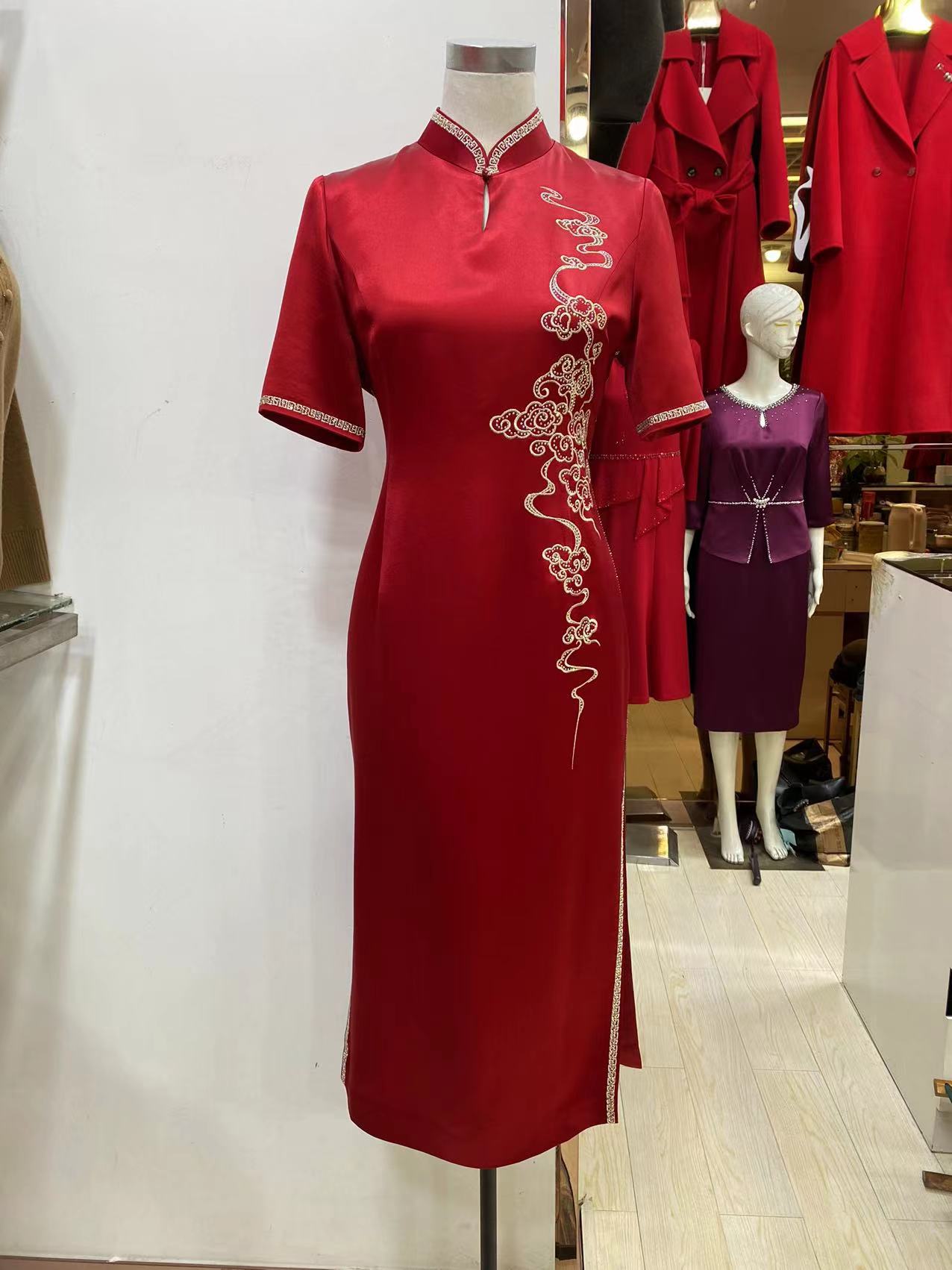 高端喜婆婆妈妈礼服醋酸缎旗袍刺绣新式婚宴装喜服敬酒服