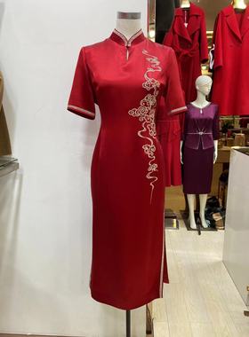 高端喜婆婆妈妈礼服醋酸缎旗袍刺绣新式婚宴装喜服敬酒服