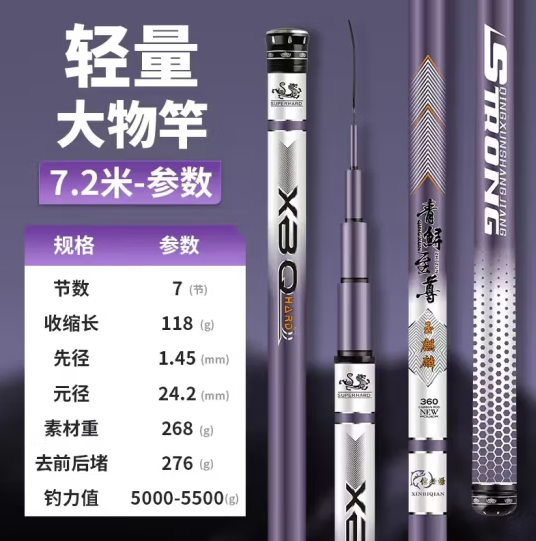 青鲟至尊玉麒麟鱼竿手竿超轻超硬鲢鳙轻量大物杆8.1米长节台钓竿