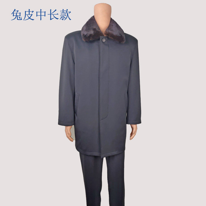 AUTUMN AND WINTER MIDDLE-AGED MENS COAT LONG MINK FUR COLLAR RABBIT FUR GUTSCOAT WORSHIP DRESS WINDBREAKER