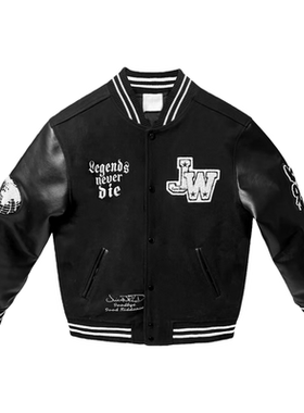 Juice Wrld  美式宽松加厚保暖字母休闲长袖棒球夹克 男款 黑色